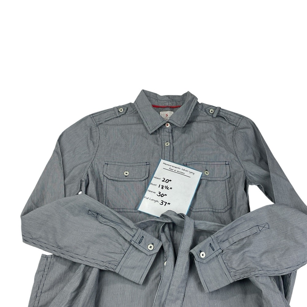 GAP Sandra Shirtdress Women's S Raw Indigo Stripe Long Sleeve Belted 100%C Dress - Picture 3 of 9